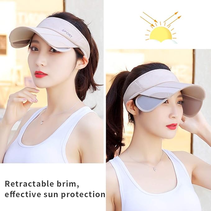 Summer Sun Visor Hat - Women Adjustable Golf Cap with Retractable Brim, UV Protection Beach/Tennis Sport Hat