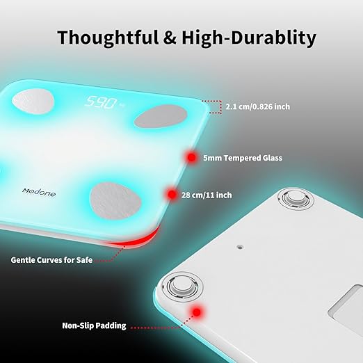 Scale for Body Weight, Digital Weight Scale with Color-Changing, Most Accurate to 0.2lb, Bluetooth Bathroom Scale with Bmi, Body Fat, Muscle Mass, 18 Body Composition Analyzer Sync App, 400 lbs-White