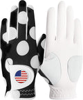 Amy Sport Womens Golf Glove with Ball Marker Rain Left Right Hand Leather Printed Pack, Ladies Golf Gloves All Weather Grip Breathable Soft Size Small Medium Large XL