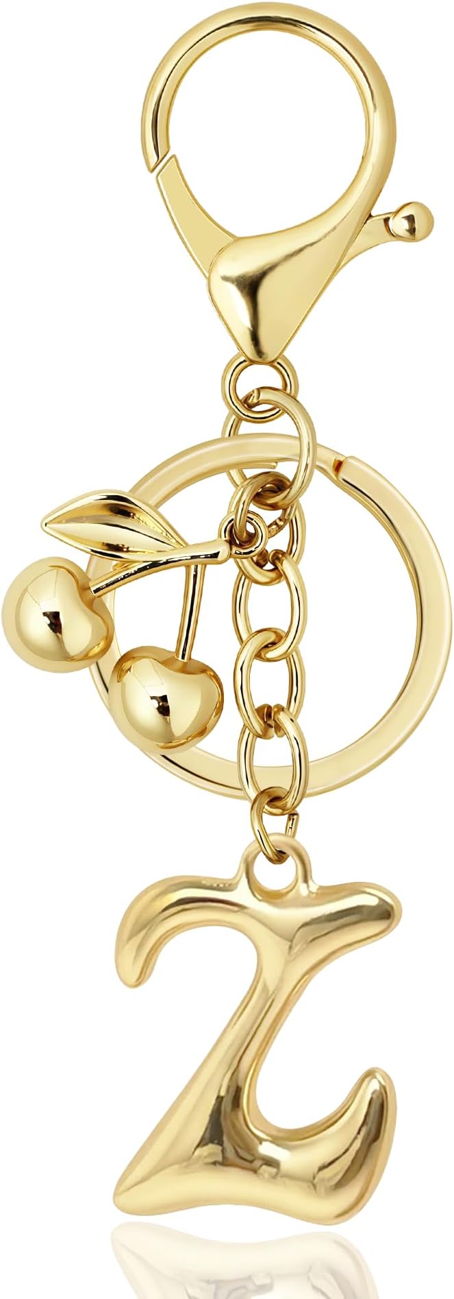 Gold Bubble Heart, Cherry, Bow & More Designs Letter Initial Keychain Bag Charms – Cute Purse Charms for Handbags