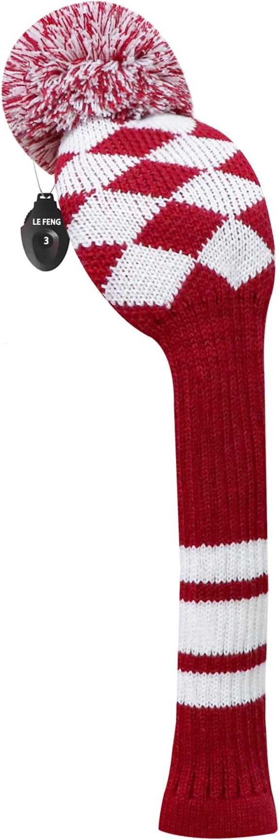 LeFeng 1Pcs Golf Club Cover, Knitted Golf Head Cover for 460cc Driver Fairway Woods and Hybrid with Cute Pom Pom and Number Tag