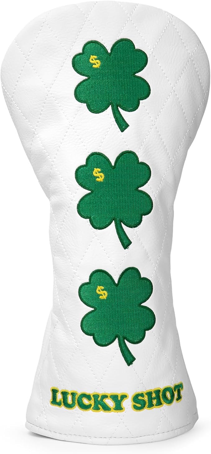 Golf Club Covers, 1pc or 3pcs Golf Headcovers Set 1 3 h, White PU Leather Driver Headcover, 3 Wood Cover, Hybrid Headcover Lucky Clover Style Golf Club Protective Case