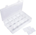 Storage Box with Dividers, 15-Grid Extra Large Plastic Storage Case for Nail Art Decoration, Clear Fake Nail Organizer Container with Lids for Acrylic Nails Tip, Rhinestone, Bead, Charm, Craft