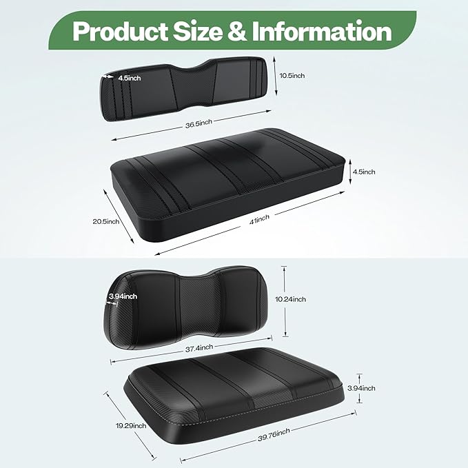 T TGBROS Golf Cart Seat Covers Fit for Yamaha Club Car EZGO Ordinary Front Rear Seat Cushion Waterproof Vinyl Leather Breathable Comfortable Replacement Black Seat Cover Anti-Scratch