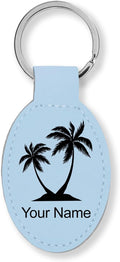 LaserGram Oval Keychain, Palm Trees, Personalized Engraving Included (Light Blue)
