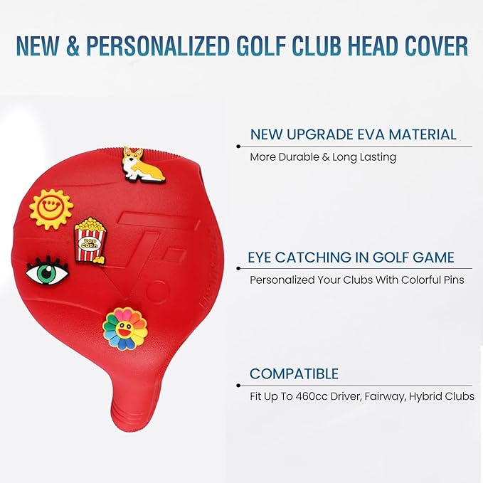 Golf Head Covers, 3 Pack EVA Plastic Golf Club Covers for Driver Fairway Woods, Driver Headcover with Pins, Fit All Right-Handed Golf Clubs, Easy On Off, Washable, Funny