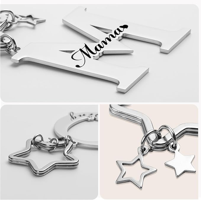 Qunrwe Stainless Steel Initial Letter A-Z Keychain,Inspirational Gifts for Women Men Friends Daughter Son Sister Dad Mom