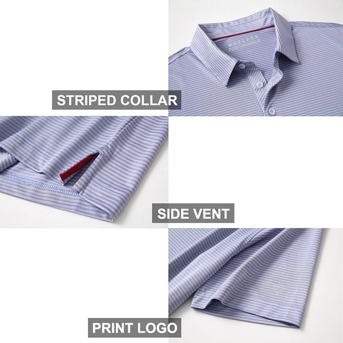 Golf Shirts for Men Dry Fit Short Sleeve Print Performance Moisture Wicking Polo Shirt