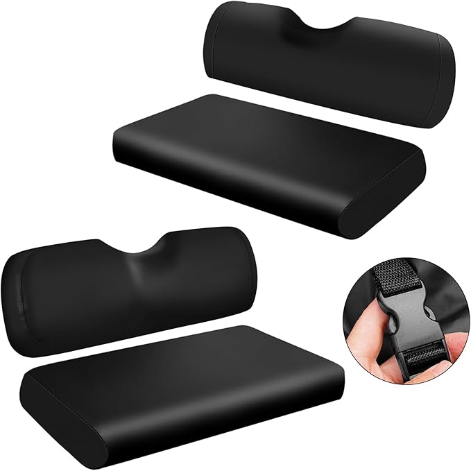 4PCS Golf Cart Seat Covers Compatible with EZGO TXT 1994-2013 Front & Aftermarket Rear Seat Kits | Waterproof Thickened PU Leather | No Staple Installation, Black