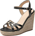 VOKLIN Women's Casual Espadrilles Wedge Sandals Open Toe Ankle Strap Metallic Chunky Platform Dressy Sandal