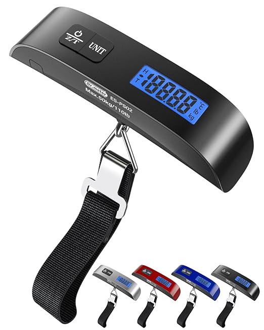 Luggage Scale, Travel Essentials, Digital Backlight LCD Display Handheld Suitcase Scales for Travel Accessories with Rubber Paint, Temperature Sensor 110 Pounds, Battery Included, Black