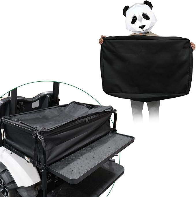 Golf Cart Storage Organizer, Sturdy Golf Cart Trunk Organizer, Collapsible for Yamaha,Club Car, EZGO Golf Cart, Pickup Truck Bed, Van, Adjustable Securing Straps, Foldable Cover Black