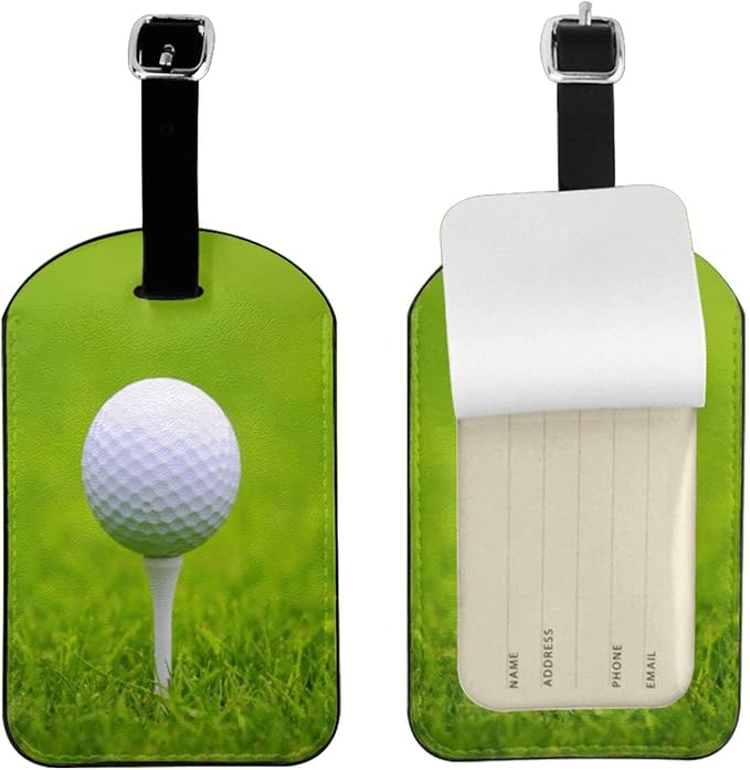 Golf Ball Luggage Tag for Suitcases,Green Grass Golf Course PU Leather Baggage Tags Bag Tags Travel Id Label for Luggage Women Men -1 Piece