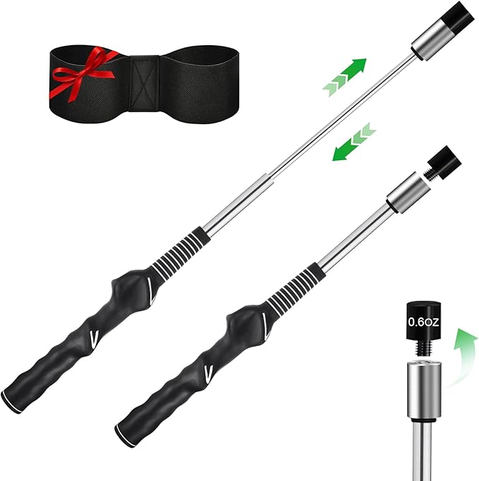 Retractable Golf Swing Trainer, Portable Golf Grip Trainer Right Hand with Practice Golf Club Weights for Enhance Swing Technique, Beginners Tempo Trainer for Chipping Hitting
