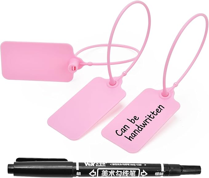 100pcs Luggage Tags Plastic Seals Shipping Label Logistics Sign Tie Bag Tag, Sealing Storage Multi Purpose Name ID Tag with Marker for Suitcases, Backpack, Schoolbag, Car Key (Pink)