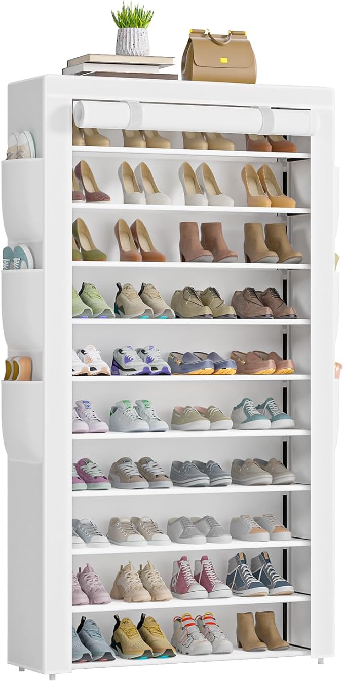 OYREL Shoe Rack 10Tier Large Capacity 50-56Pairs Beautiful Tall Shoe Shelf Free Standing Storage Cabinet Entryway Closet