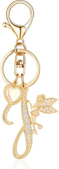 Gold Plated Alphabet Initial Letter Keyring Keychain for Women Girls Crystal Key Chains for Wallet Backpack Bag Charm