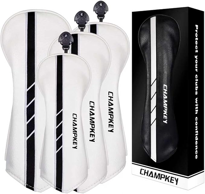 CHAMPKEY Premium Golf Head Covers for Woods and Driver - Advanced Polyurethane Synthetic Leather Golf Club Covers - Choose Between Single Cover and Full Set Covers