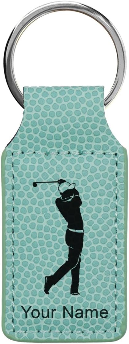 LaserGram Rectangle Keychain, Golfer Golfing, Personalized Engraving Included