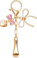 Gold Bubble Initial Keychain with Bow Decoration Bag Charms for Women, Cute Purse Handbag Accessories Gift