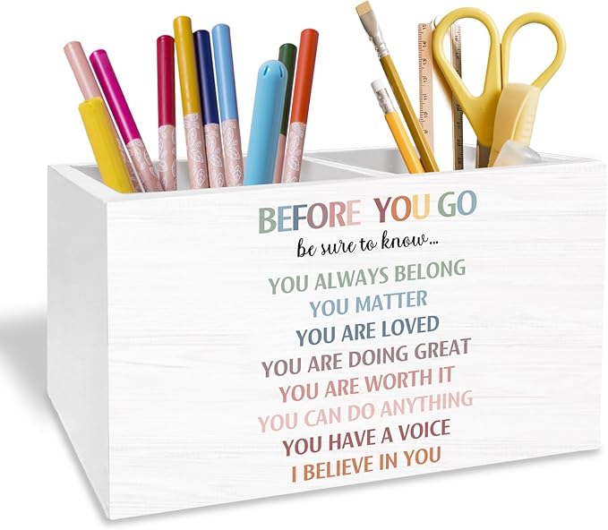 Boho Classroom Decor Pen Holder for Desk, Inspirational Pencil Organizer, Before You Go Be Sure to Know Positive Wooden Box Sign Desk Decor for Classroom Kids Room Decoration