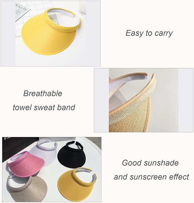 Cloth Covered Slip-On Visor for Women, Adjustable Cap Sports Sun Visors for Men