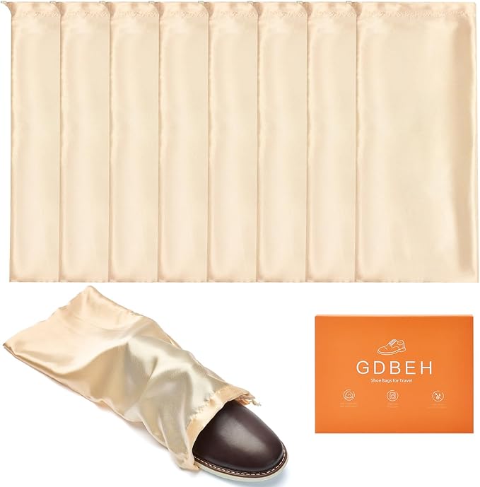 Shoe Dust Bags - 8 Pack Shoe Bags for Travel Satin Fabric with Drawstring Closure,Washable Breathable Cotton Fabric Cloth,for Travel Protecting andStoring Shoes (Beige)