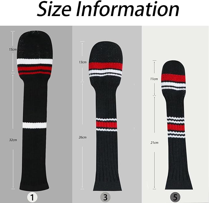 LeFeng 3Pcs Golf Club Covers, Knitted Golf Club Covers for 460cc Driver Fairway Woods and Hybrid