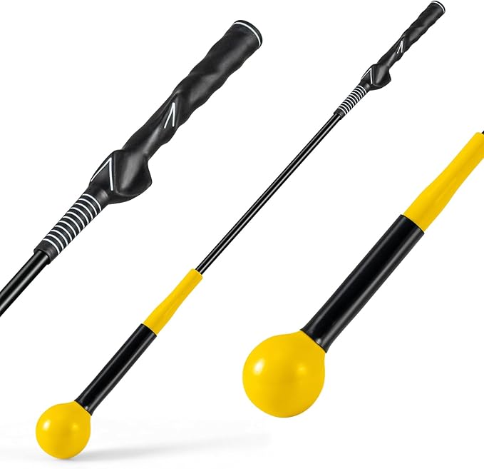 GYMAX Golf Swing Trainer, Warm-Up Stick with Grip Trainer for Rhythm, Balance, Tempo & Strength, Right Handed Swing Speed Training Aid, Weighted Golf Club for Indoor Practice