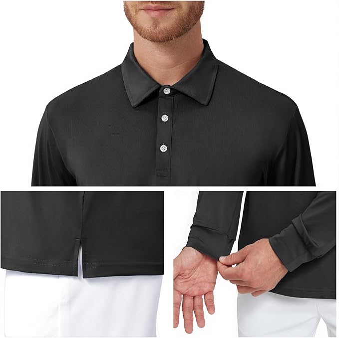 NAVISKIN Men's Polo Shirts Long Sleeve Golf Shirts with Collar UPF 50 SPF Shirt for Men Quick Dry Moisture Wicking