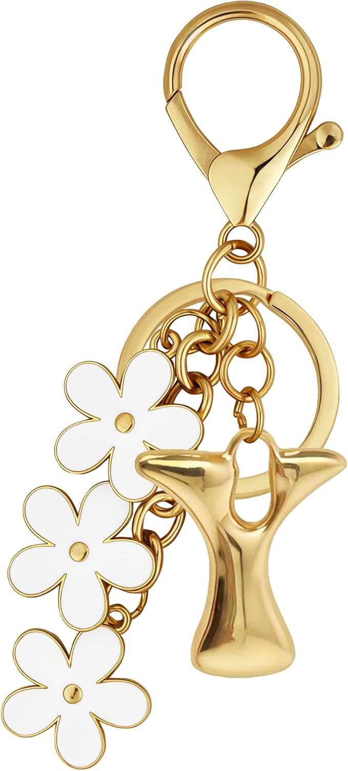 Gold Bubble Heart, Cherry, Bow & More Designs Letter Initial Keychain Bag Charms – Cute Purse Charms for Handbags