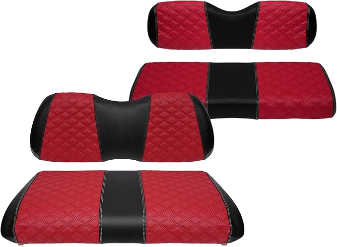 Golf Cart Front and Rear Seat Covers Waterproof and Sun Resistant Marine Grade Vinyl Leather Seat Cover Accessories for Club Car Precedent 2004+, Deep Red(4PCS)
