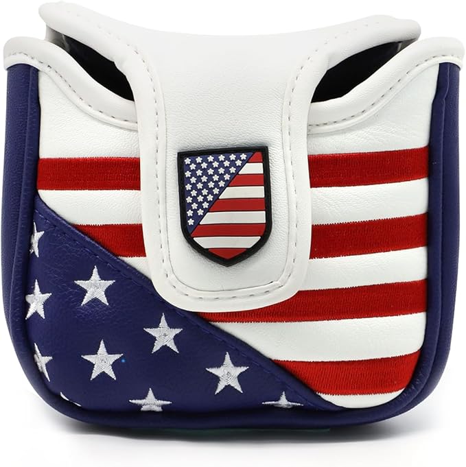 Golf Putter Cover USA Mallet Putter Headcover with Magnetic Closure Leather Golf Club Covers for Most Brand