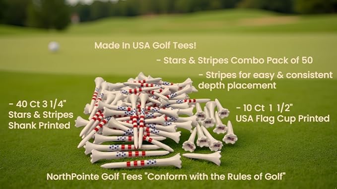 NorthPointe Golf Tees Plastic Combo Length Pack of 50 Includes (40 Count) 3 ¼” Plastic Golf Tees + (10 Count) 1½ Plastic ShortTees for Irons, Hybrids, Par Threes