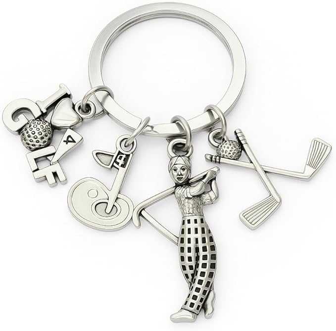 Golf Keychain – Golf Club, Ball, “GOLF” Letters, Flag Number 4 & Golfer for Women Bag Charms, Cool Key Chains Gifts for Men Womens Golf Lovers, Players & Sports Fans