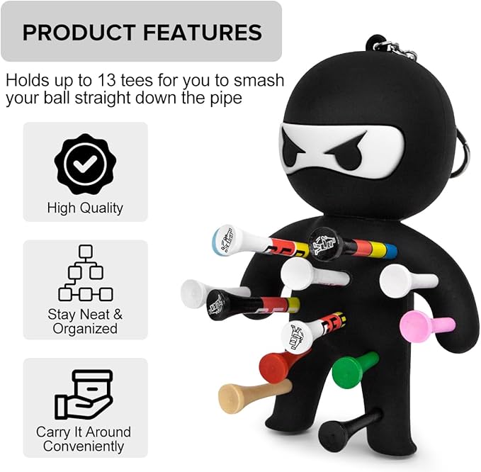Golf Tee Holder, Ninja Portable Funny Golf Tees Holder Keychain Golf Gift Golf Accessories for Men & Women