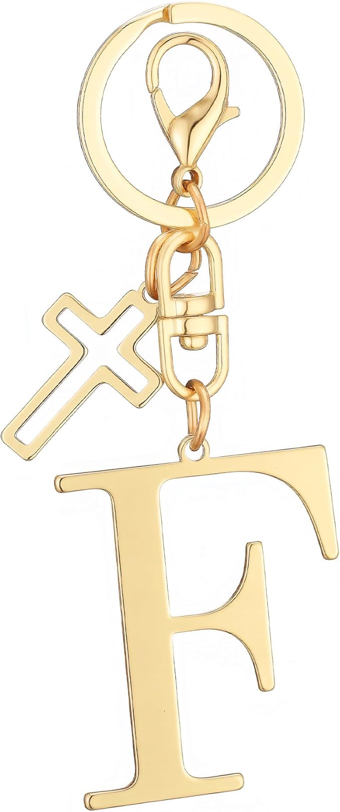Gold Initial Keychain for Women A-Z Letter Cross Keychains Alphabet Key Chain bag Accessories Gift for Christian