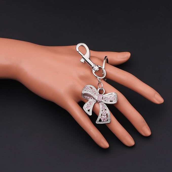 Sparkly Bow Bag Charm Keychain - Rhinestone Bow Key Chain for Women - Cute Purse Handbag Charms Accessories