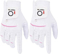 FINGER TEN Womens Ladies Golf Gloves Pair Both Hand or 2 Pack Left Right Hand, All Weather Grip & Comfortable Glove for Serious Performance, Stylish Pink White Fit S M L XL