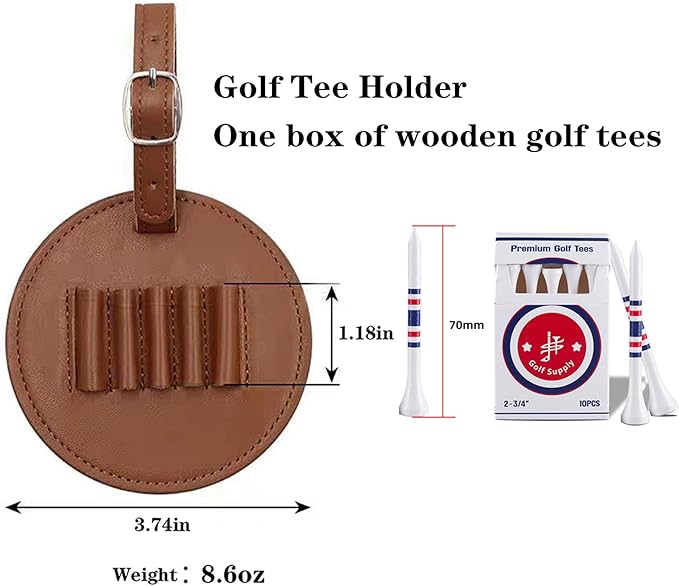 Golf Tee Holder for Bag, Golf Tee Carrier with 10 PCS Wooden Golf Tees 2-3/4 inch, Golf Accessories for Men and Women, Golf Bag Accessory and Golf Gift (Black)