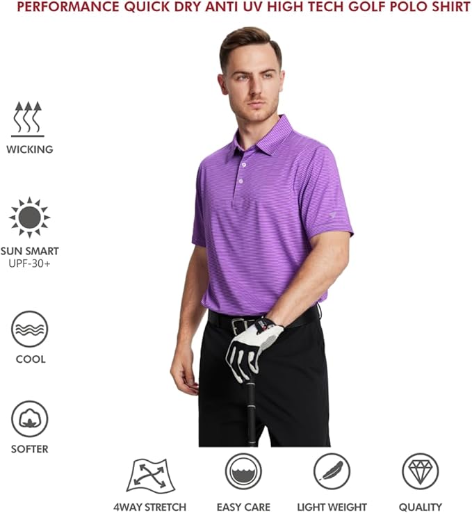 Golf Shirts for Men Dry Fit Short Sleeve Print Performance Moisture Wicking Polo Shirt