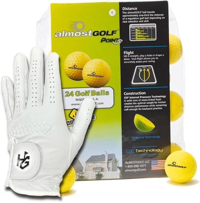 Men’s Golf Glove + 24 Yellow Almost Golf Practice Balls + Poker Chip Ball Marker – Cabretta Leather Glove + Practice Golf Balls
