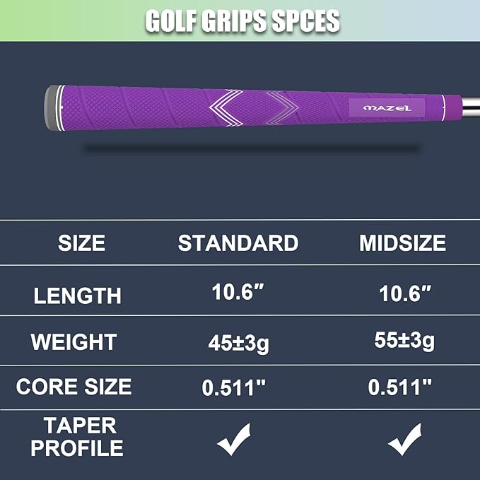 MAZEL Golf Club Grips for Men - 10 Pack - Non-Slip Micro-texture High Performance Golf Grips Midsize/ Standard,5 Colors Option