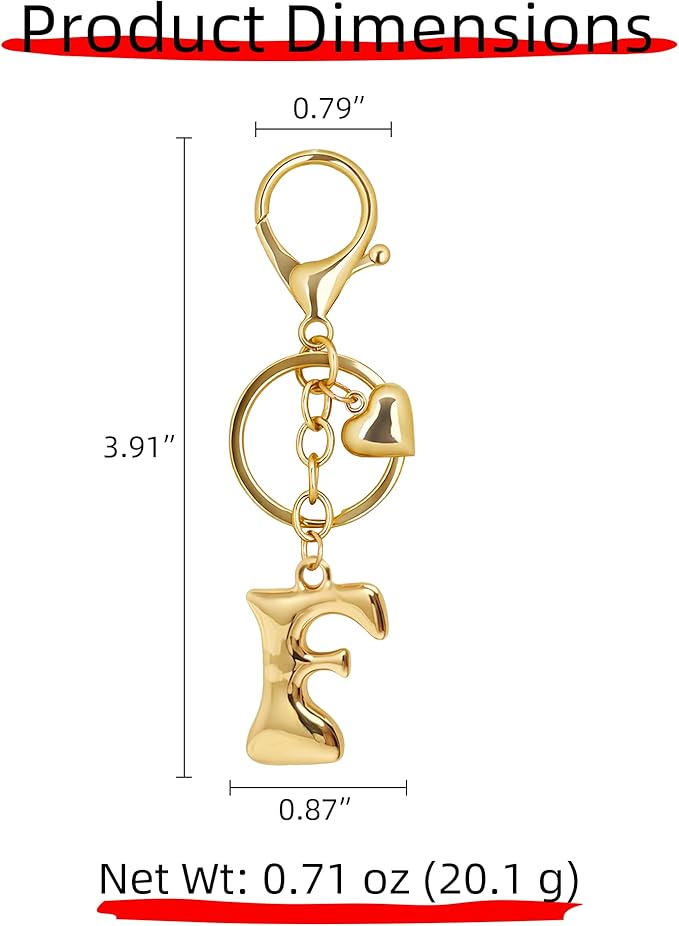 Gold Bubble Heart, Cherry, Bow & More Designs Letter Initial Keychain Bag Charms – Cute Purse Charms for Handbags