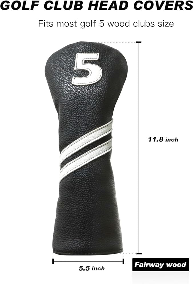 Golf Head Covers for Driver and 5 Wood - PU Leather Golf Headcovers Fits Standard 460cc Driver and Fairway Woods Head Golf Club