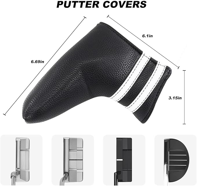 Golf Club Covers,4pcs or 1pc Golf Headcovers for Woods and Driver Fairway Hybrids Women Men - Premium PU Leather with Interchangeable Tags & Magnetic Blade and Mallet Putter Covers