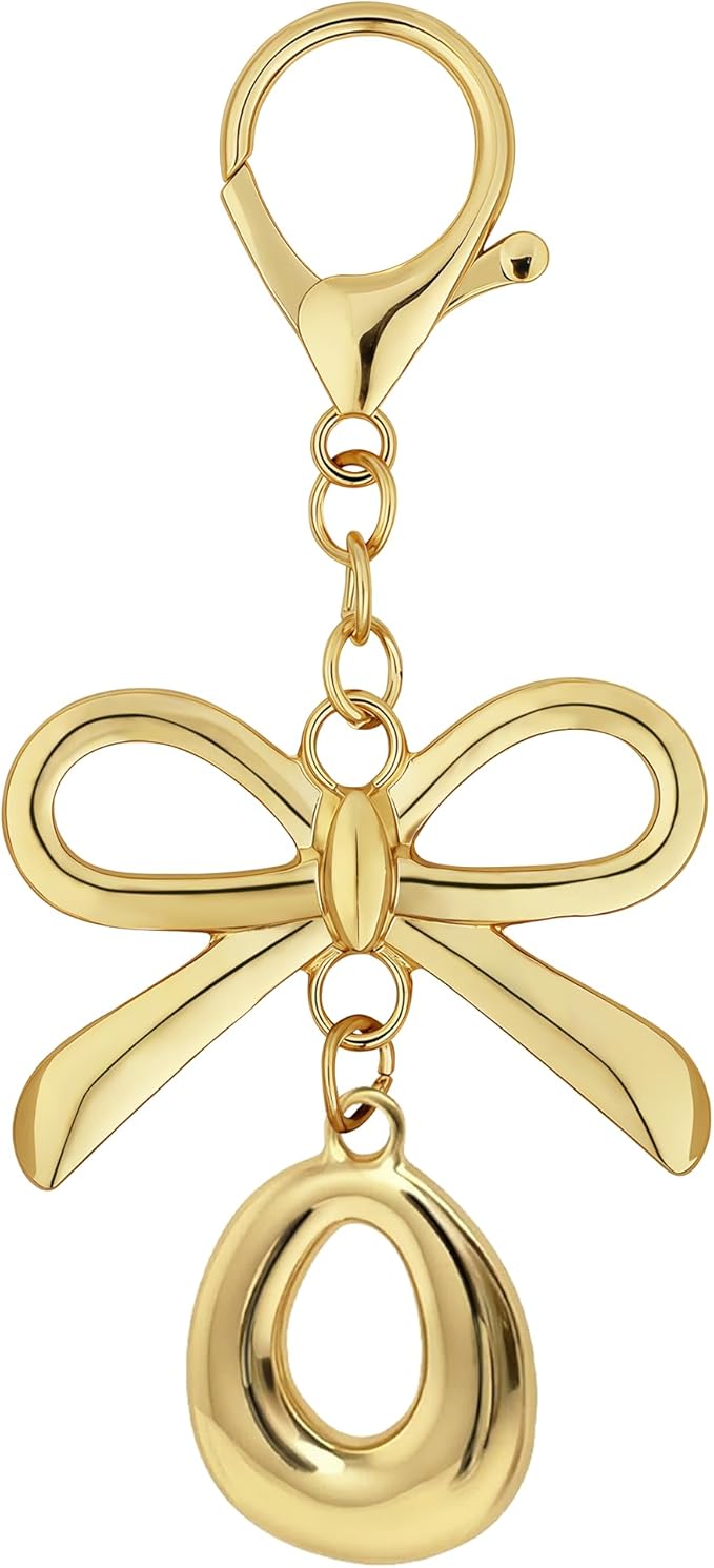 Gold Bubble Heart, Cherry, Bow & More Designs Letter Initial Keychain Bag Charms – Cute Purse Charms for Handbags
