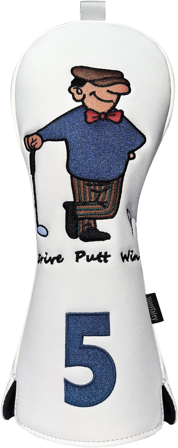 Golf Club Cover for Driver Fairway Wood Hybrid Mallet Putter Cover, Wootfairy Golf Club Headcovers Waterproof Leather White Accessories Compatible with Taylormade Odyssey and More Brand