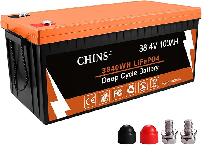 CHINS 36V 100AH Bluetooth LiFePO4 Lithium Battery, 36V Lithium Golf Cart Battery,Built in 200A BMS Peak Current 500A