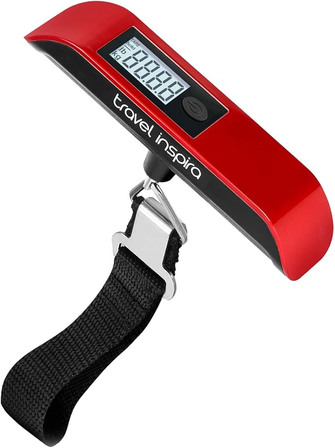 travel inspira Luggage Scale, Portable Digital Hanging Baggage Scale for Travel, Suitcase Weight Scale with Rubber Paint, 110 Pounds, Battery Included